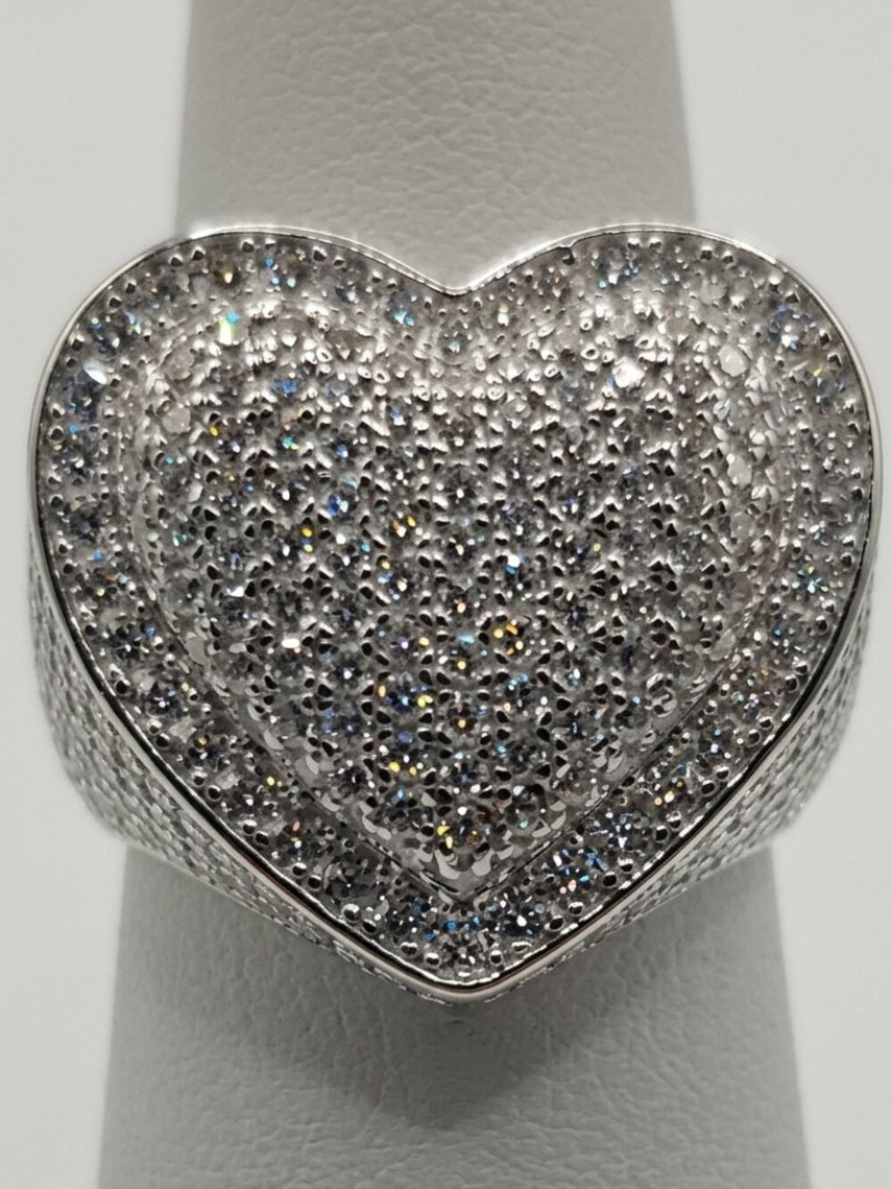 Heavyweight 8.5g Pavé Heart Statement Ring .925 Silver Sz 6